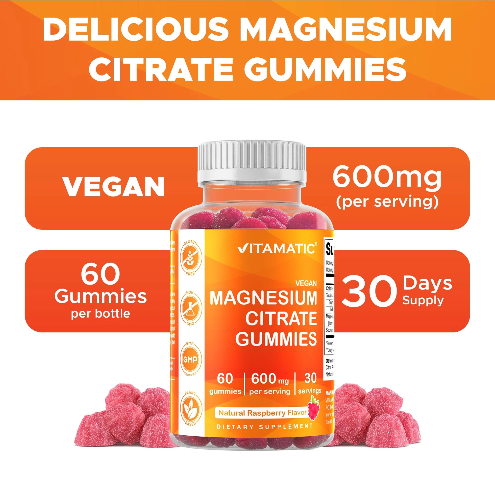 (2 Pack)  Magnesium Gummies 600Mg per Serving - 60 Vegan Gummies - Promotes Healthy Relaxation, Muscle, Bone, & Energy Support