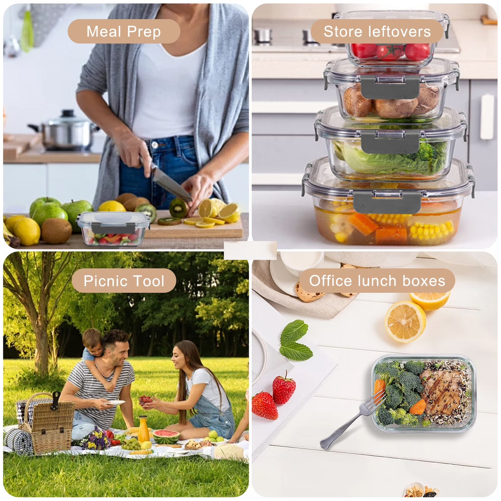 12 Pcs Glass Storage Containers with Lids, Reusable for Kitchen Organization (12 Pcs,Gray)