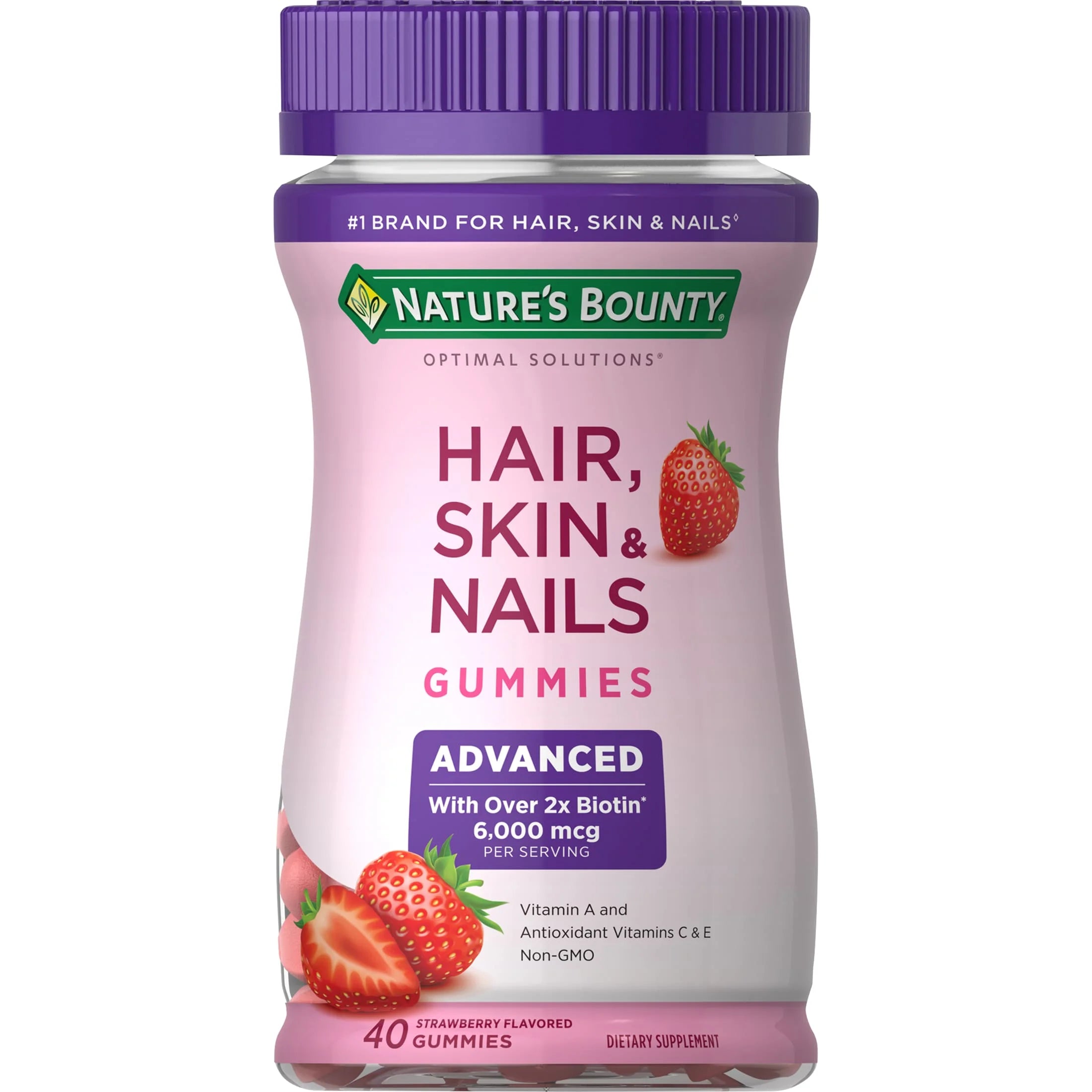 ® Advanced Hair, Skin and Nails Gummies, 6000Mcg Biotin, Non-Gmo, 40 Strawberry Flavored Gummies