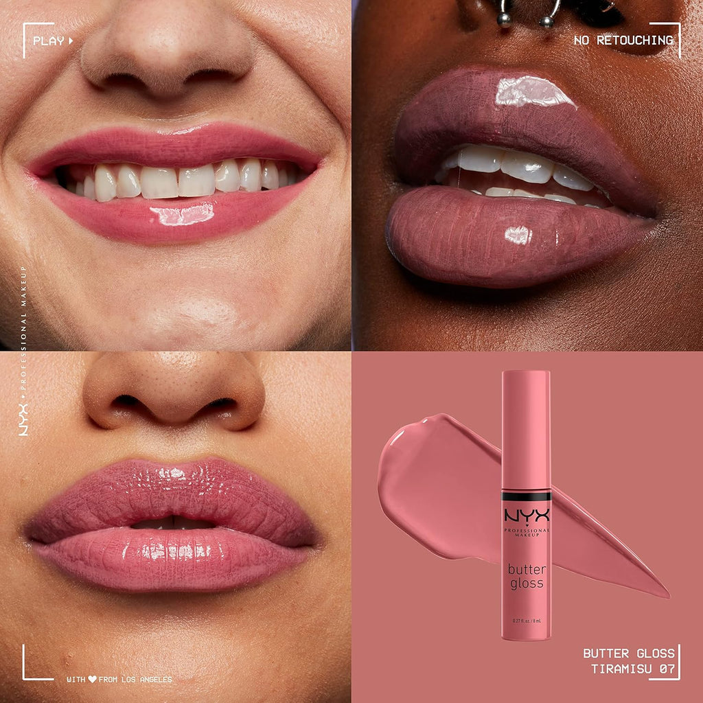 NYX Butter Gloss Non-Sticky Lip Gloss Set - Tiramisu (Brown) & Eclair (Pink)