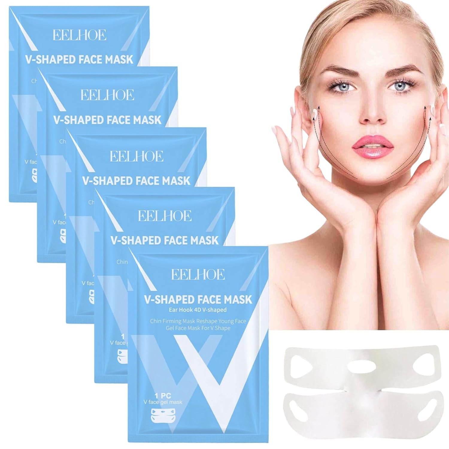 5PCS Double Chin Mask Reusable, Double Chin Mask, V Line Lifting Mask for All Skin Types, Lifting Face Mask for Firming the Face