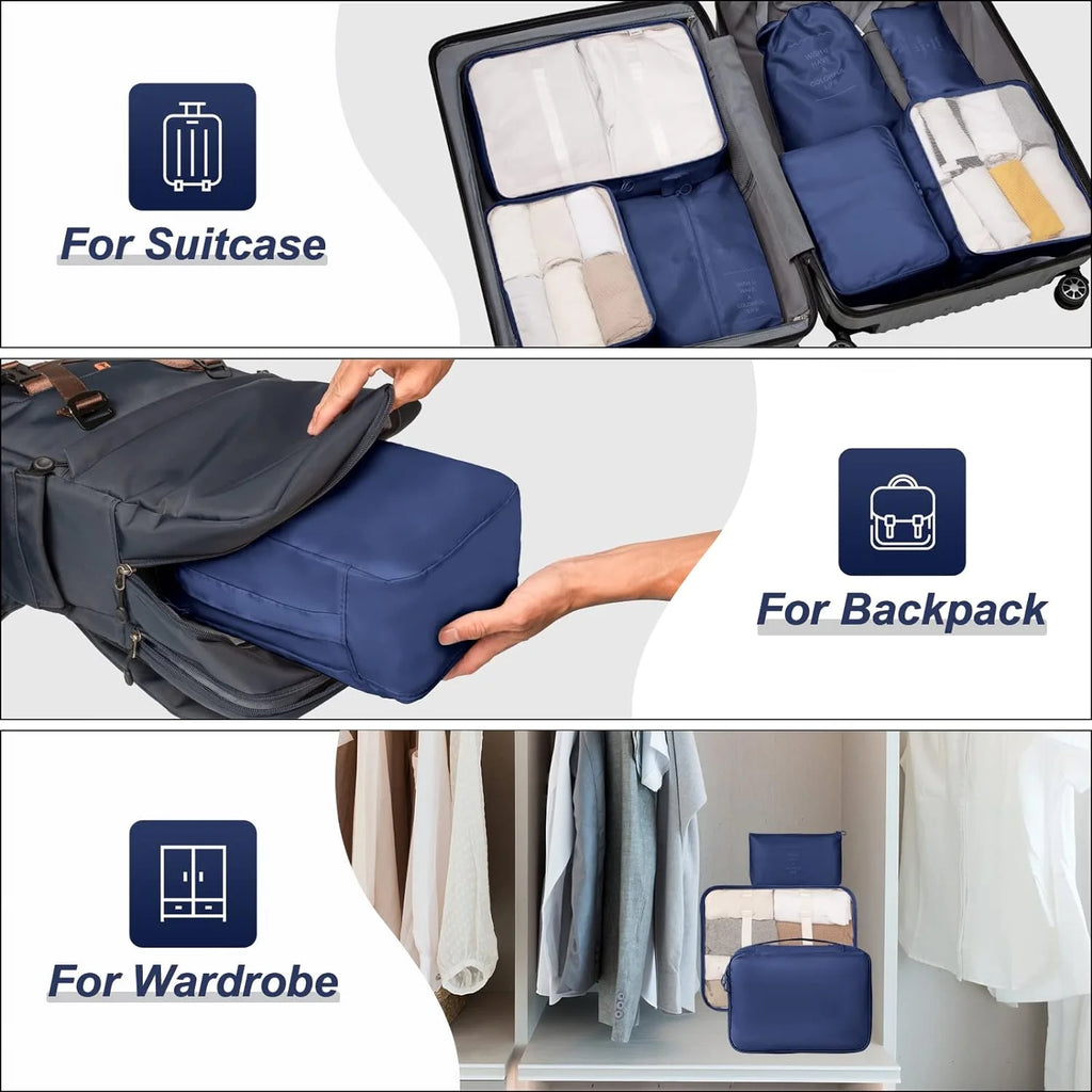 Packing Cubes 9 Set, Travel Packing Organizers with Large Toiletries Bag for Clothes Shoes, Navy Blue