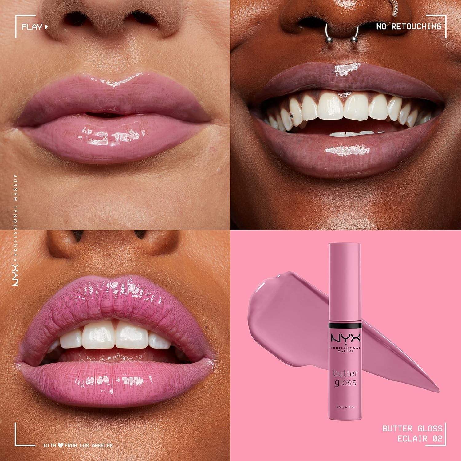 NYX Butter Gloss Non-Sticky Lip Gloss Set - Tiramisu (Brown) & Eclair (Pink)
