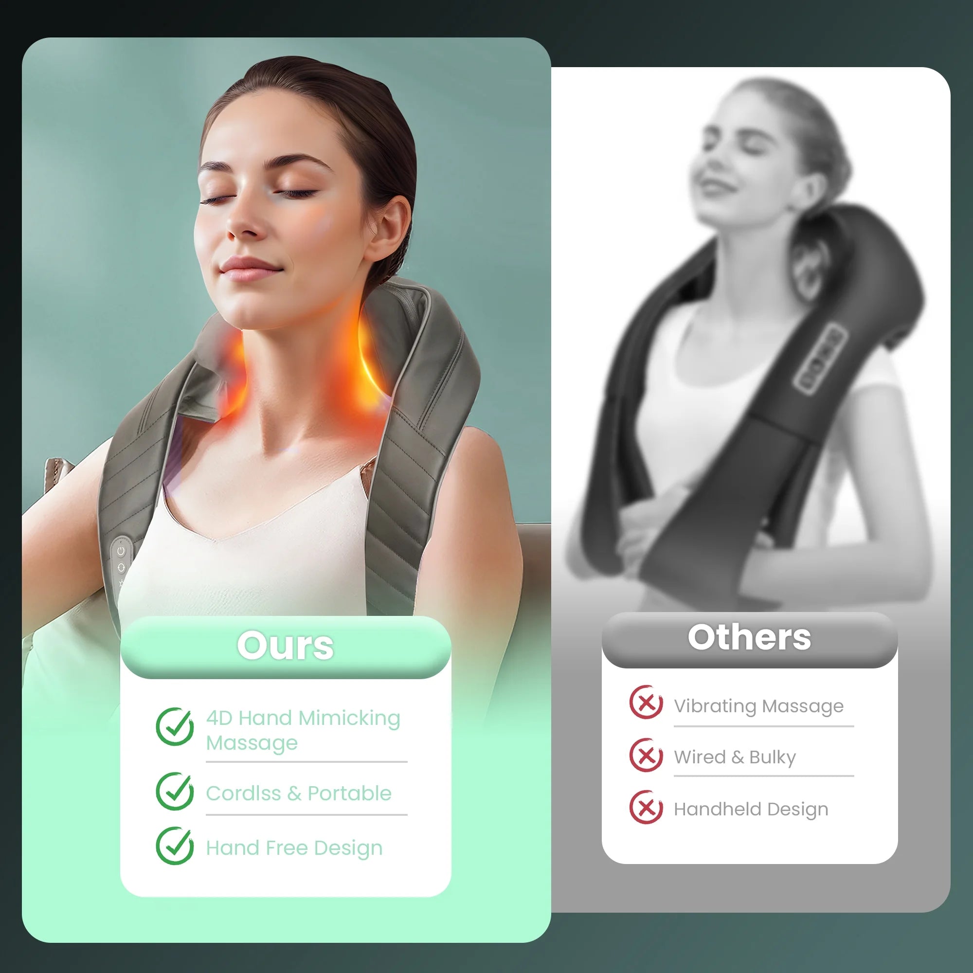 Cordless Shiatsu Neck Back Massager with Heat for Pain Relief Deep Tissue, Gray, Gifts