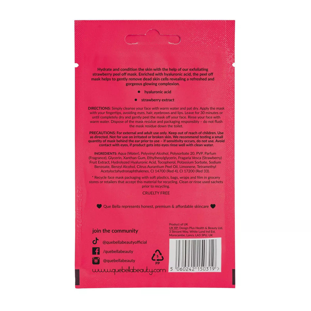 Que Bella Exfoliating Strawberry Peel off Mask - 0.35Oz: Moisturizing, Silicone-Free, Vegan