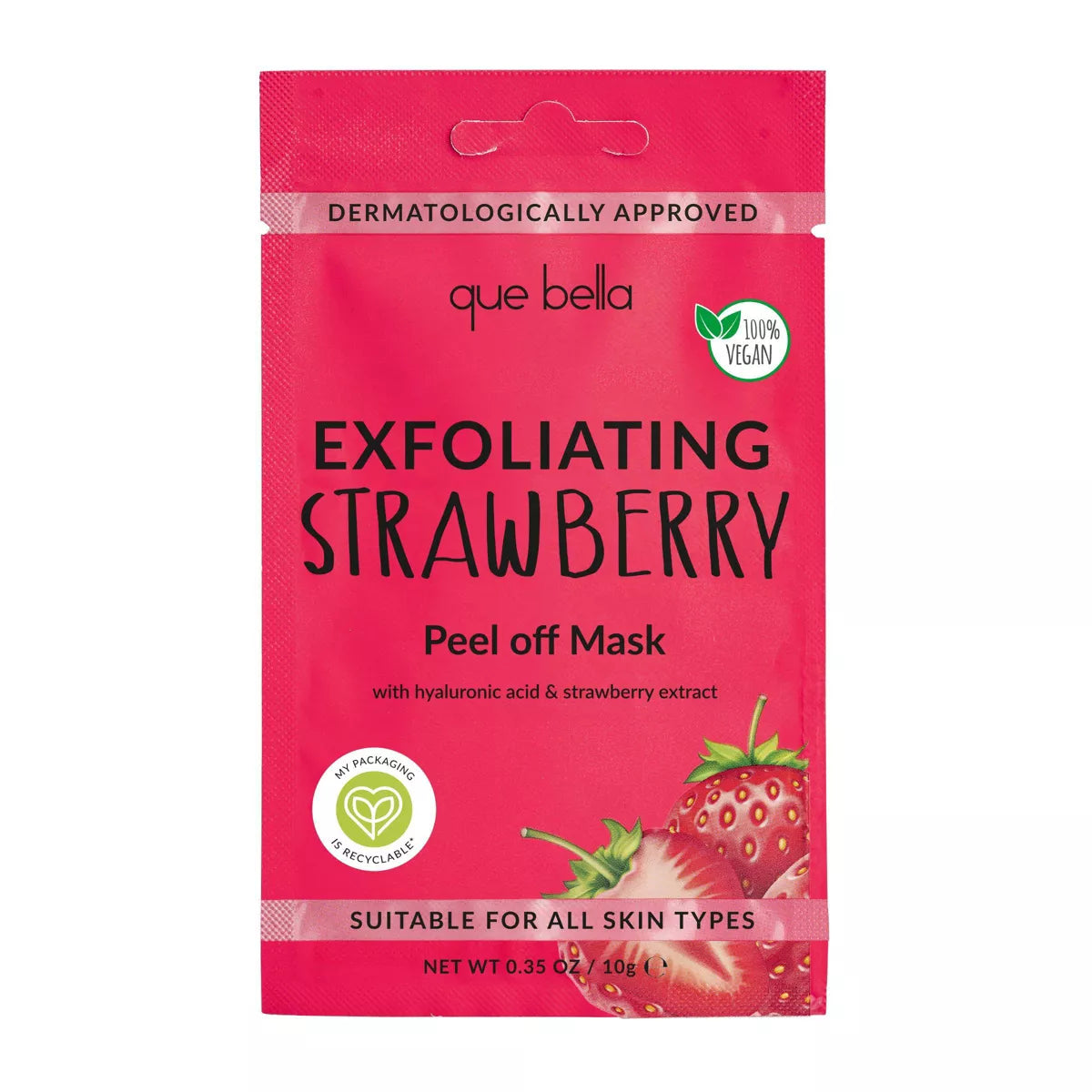 Que Bella Exfoliating Strawberry Peel off Mask - 0.35Oz: Moisturizing, Silicone-Free, Vegan