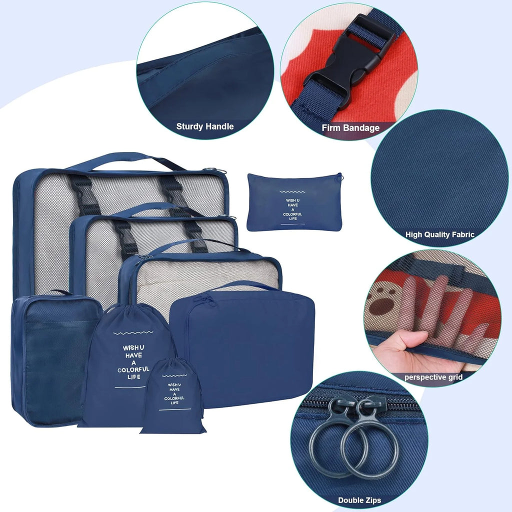Packing Cubes 9 Set, Travel Packing Organizers with Large Toiletries Bag for Clothes Shoes, Navy Blue