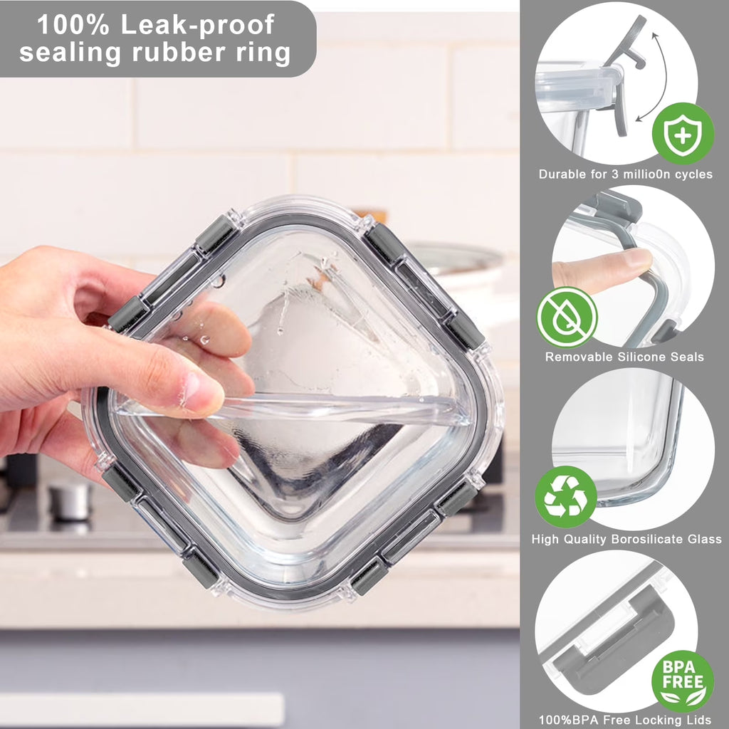 12 Pcs Glass Storage Containers with Lids, Reusable for Kitchen Organization (12 Pcs,Gray)
