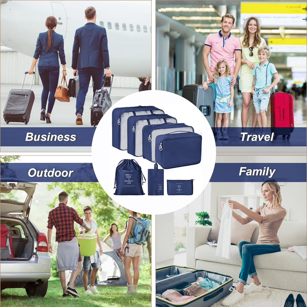 Packing Cubes 9 Set, Travel Packing Organizers with Large Toiletries Bag for Clothes Shoes, Navy Blue