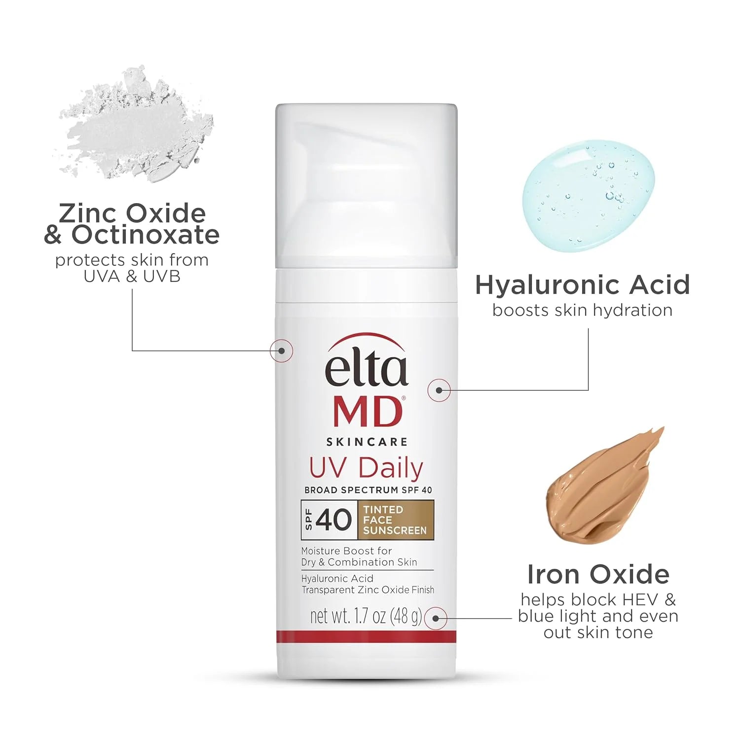 UV Daily SPF 40 Tinted Face Sunscreen Moisturizer, Lightweight Tinted Sunscreen for Face Moisturizers, 1.7 Oz Pump
