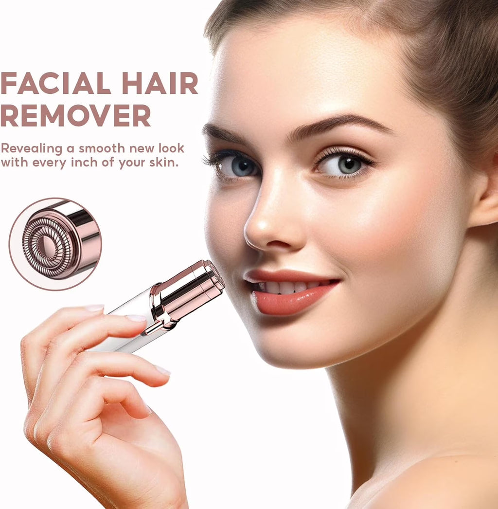 Facial Hair Remover for Women - Painless Face Shaver - Electric Hair Removal Device for Face Lips Peach Fuzz with Light (Whtie)