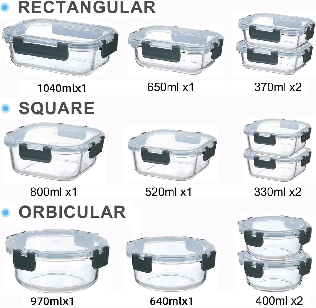 12 Pcs Glass Storage Containers with Lids, Reusable for Kitchen Organization (12 Pcs,Gray)