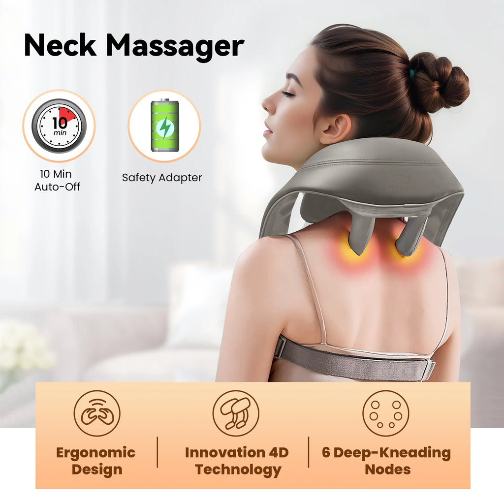 Cordless Shiatsu Neck Back Massager with Heat for Pain Relief Deep Tissue, Gray, Gifts