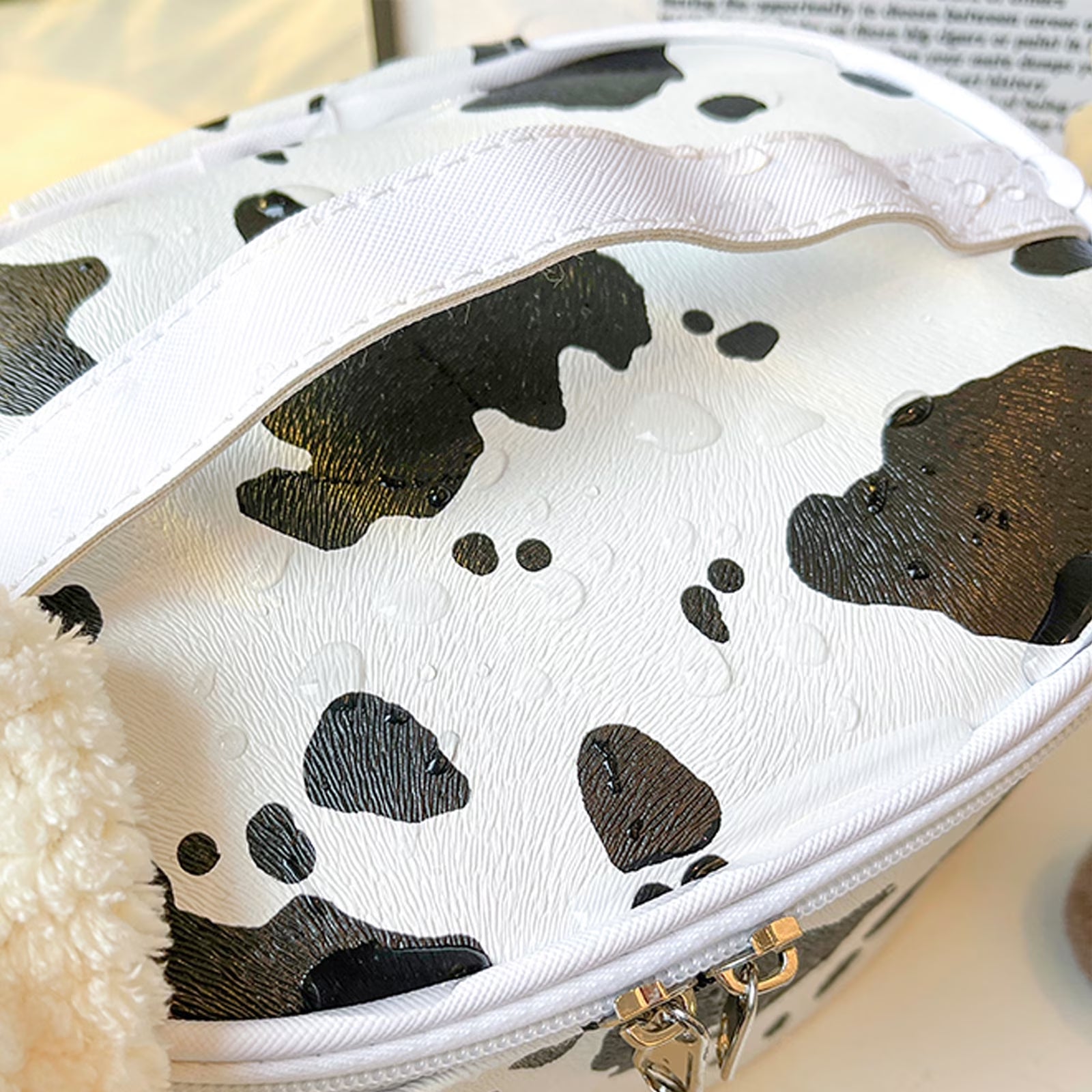 Travel Waterproof Women Girls Cosmetic Pouch Organizer Makeup Bag with Zipper, Cow Print