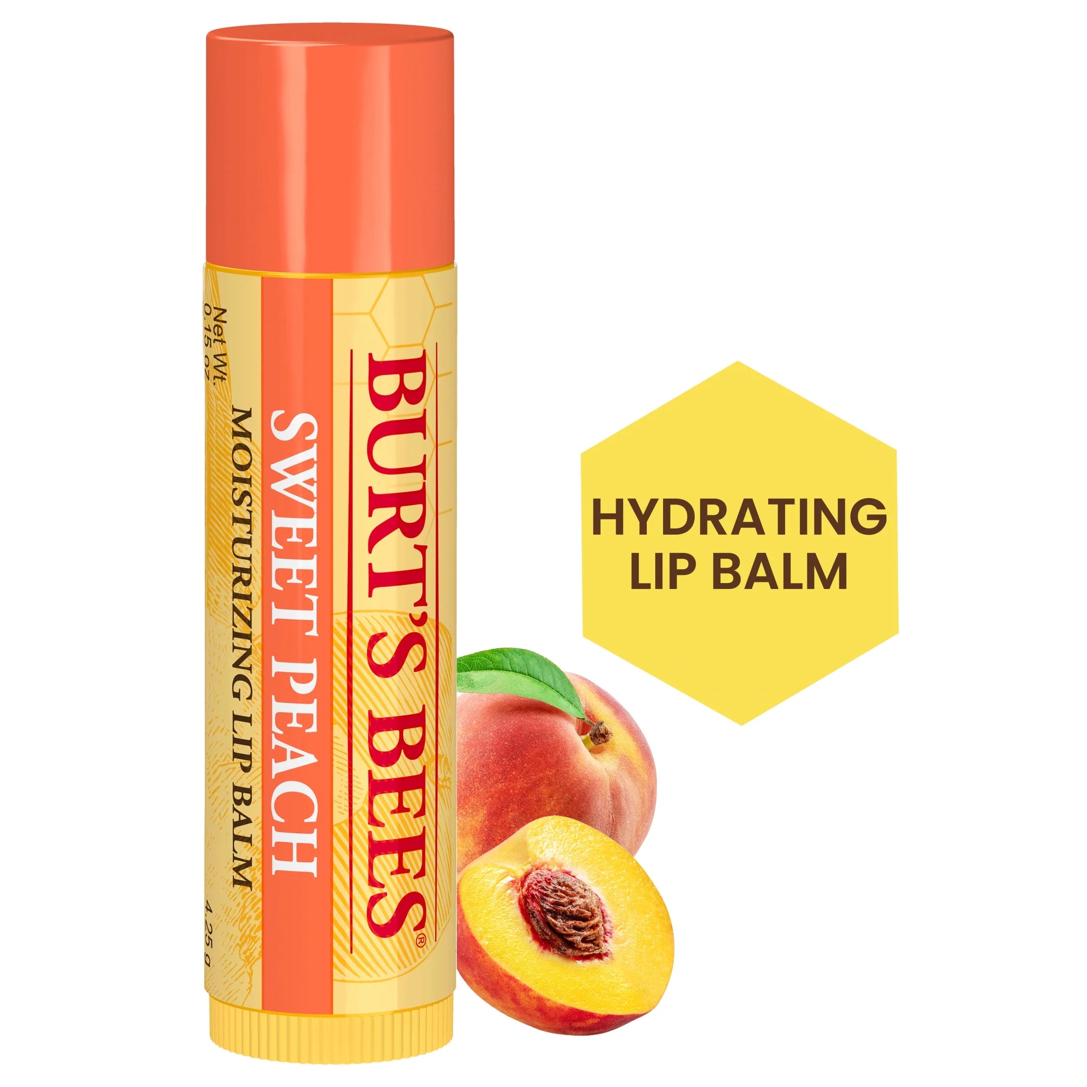 Sweet Peach Lip Balm, Natural Origin Lip Care, 1 Tube, 0.15 Oz.