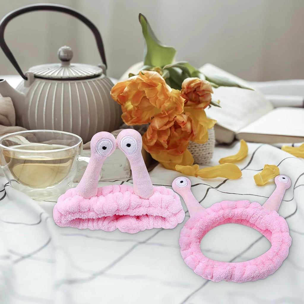 Cute Pink Snail Headband Frog Eye Elastic to Wash Face for Women Makeup Shower Spa