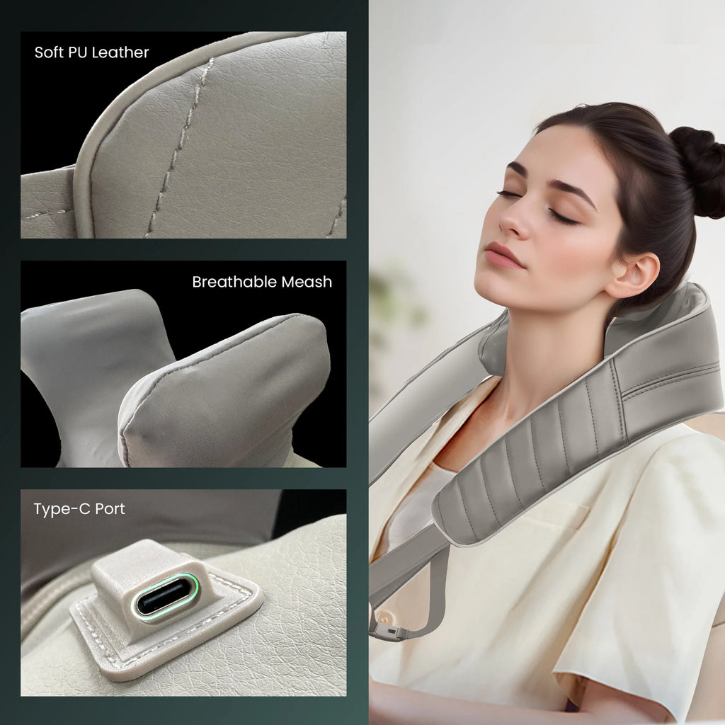 Cordless Shiatsu Neck Back Massager with Heat for Pain Relief Deep Tissue, Gray, Gifts
