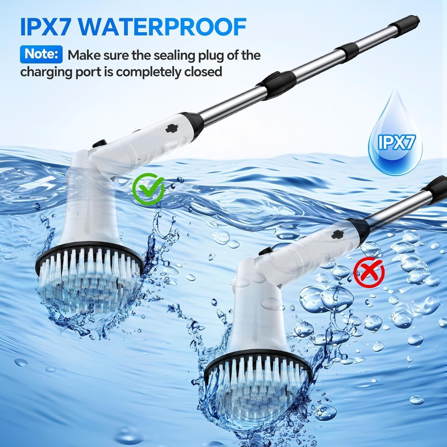 Electric Spin Scrubber, Cordless Cleaning Brush with 9 Replaceable Brush Heads, Tub and Floor Tile 360 Power Scrubber Dual Speed with Adjustable Detachable Handle for Bathroom Kitchen Car (9)