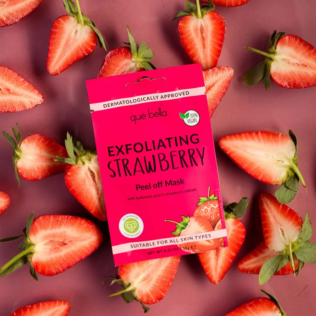 Que Bella Exfoliating Strawberry Peel off Mask - 0.35Oz: Moisturizing, Silicone-Free, Vegan