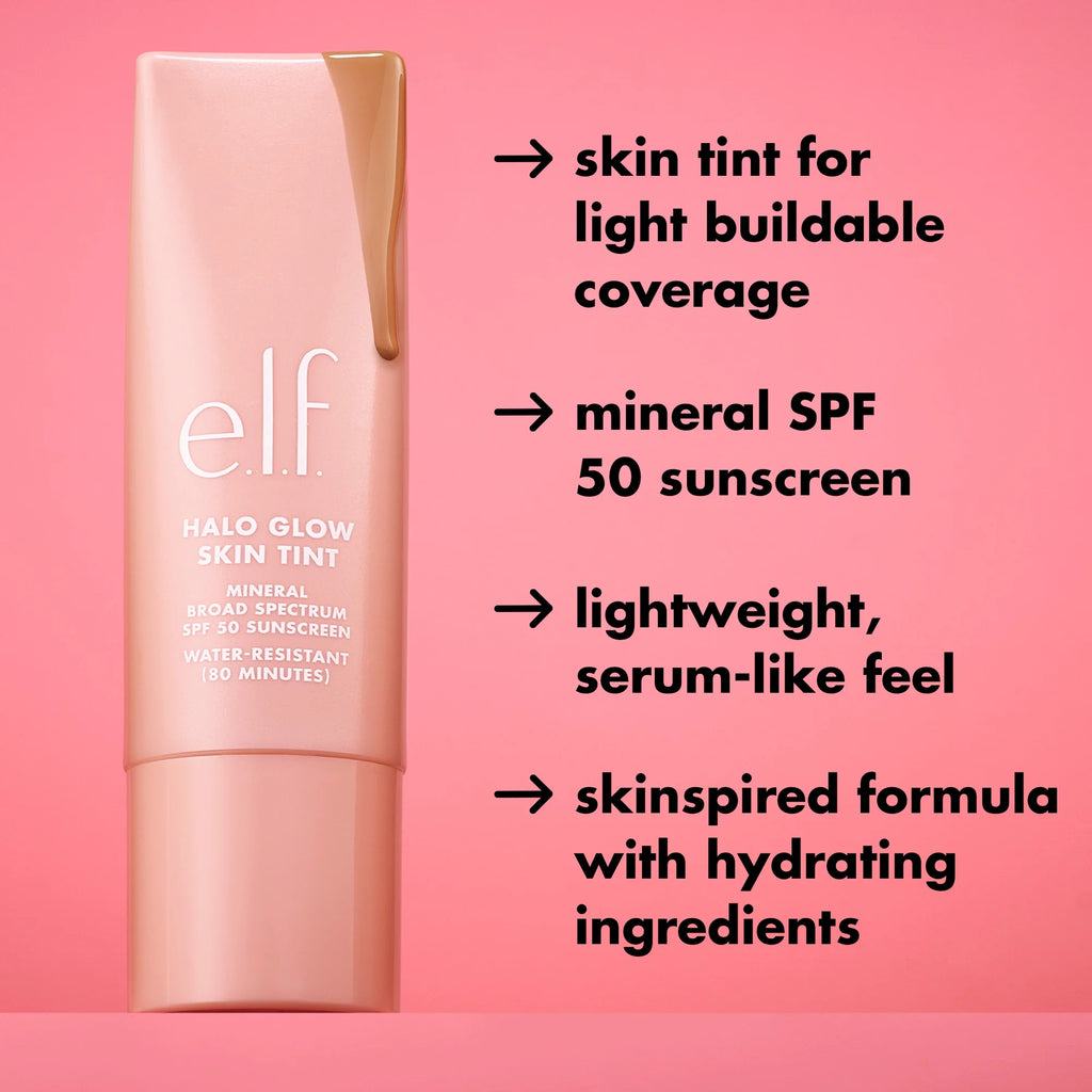 E.L.F. Halo Glow Skin Tint Mineral SPF 50, Tinted Moisturizer, 18 Rich Neutral, 1 Fl Oz