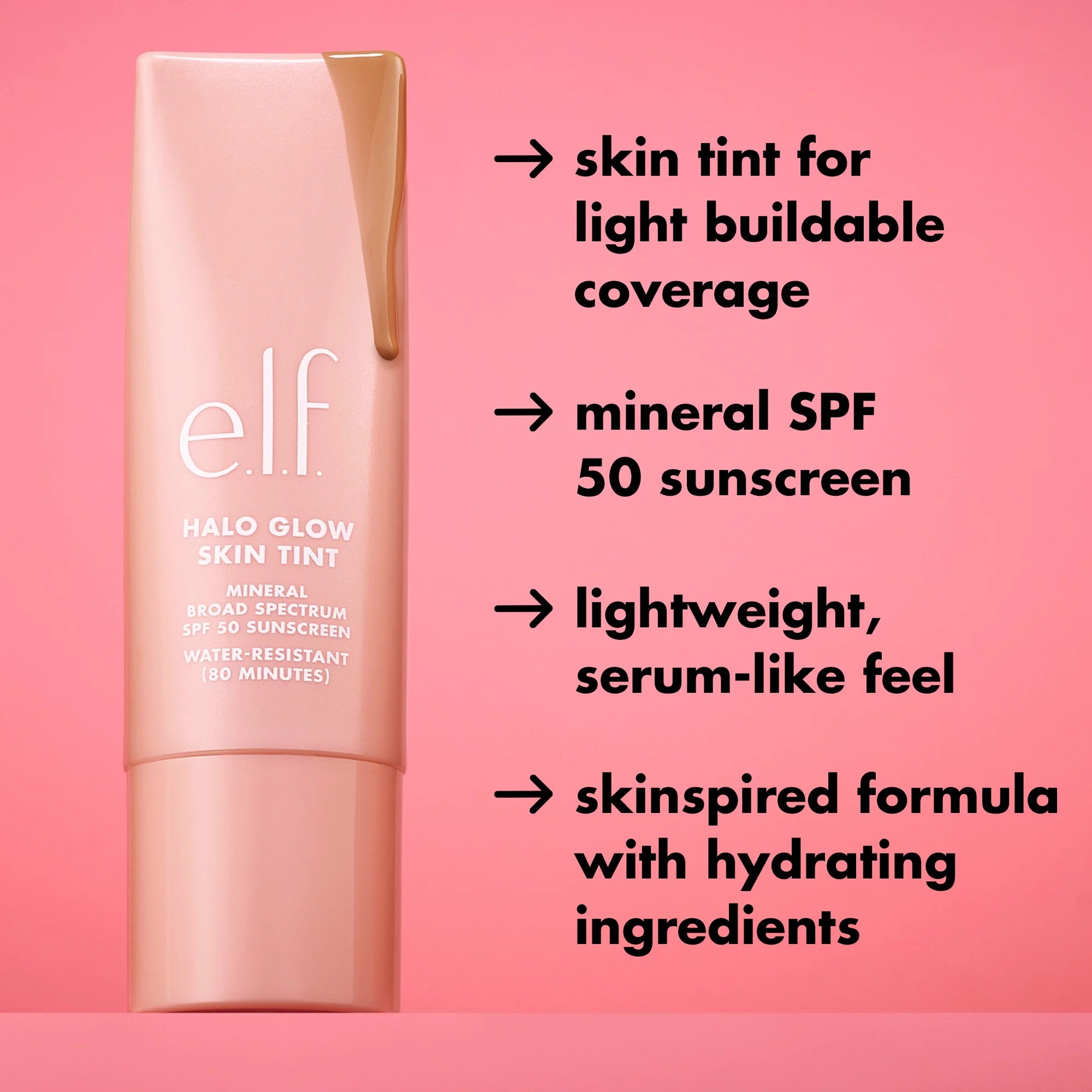 E.L.F. Halo Glow Skin Tint Mineral SPF 50, Tinted Moisturizer, 18 Rich Neutral, 1 Fl Oz