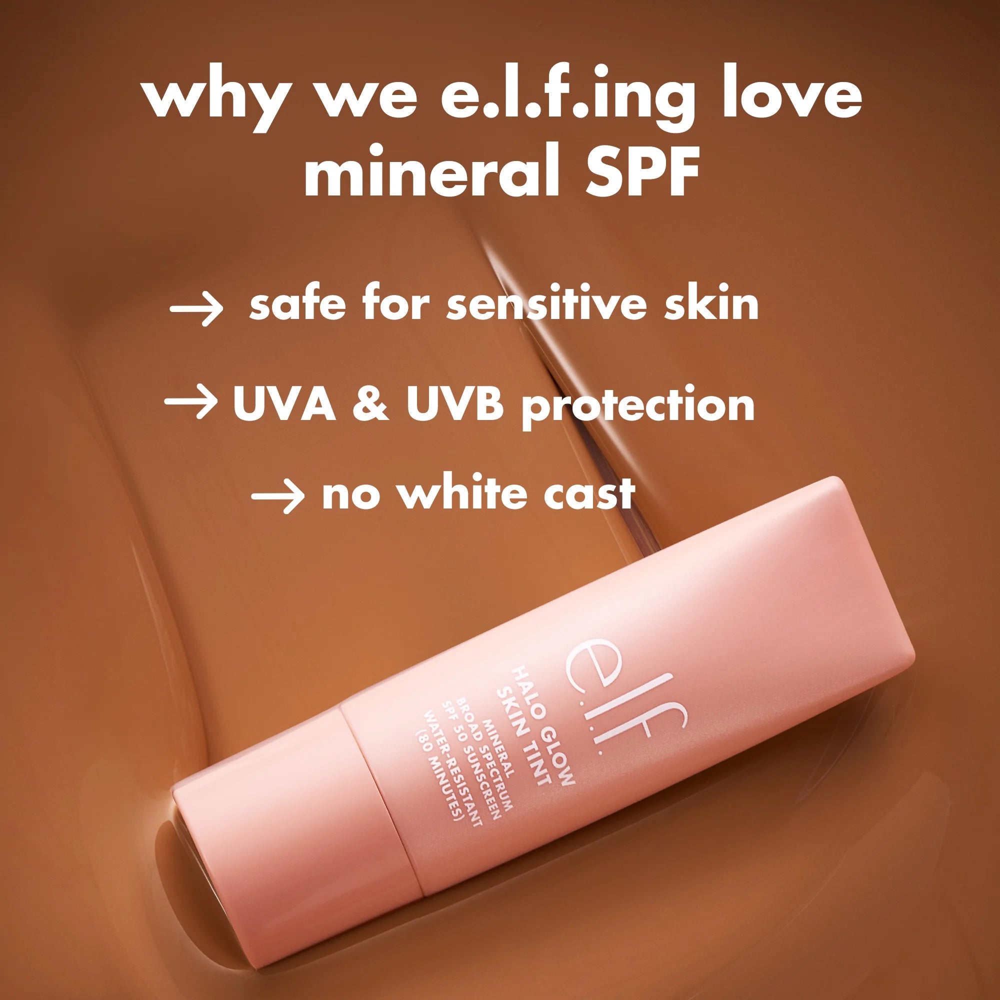 E.L.F. Halo Glow Skin Tint Mineral SPF 50, Tinted Moisturizer, 18 Rich Neutral, 1 Fl Oz