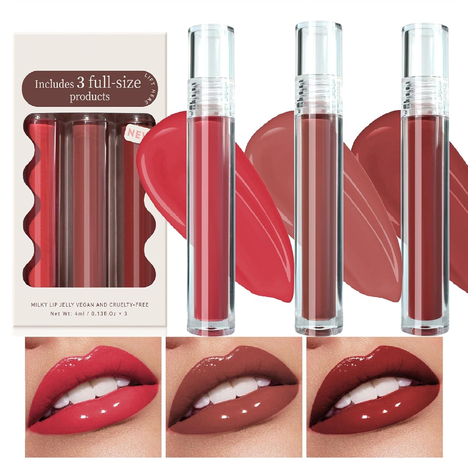 Lip Plumping Gloss, Juicy & Glossy Lip Gloss Set for Women,Moisturising Lip Tint Stain, Lip Oil Glossy Shimmer, Hydrating Mirror Liquid Lipstick,Velvet Lip Glaze, Lip Makeup Gifts