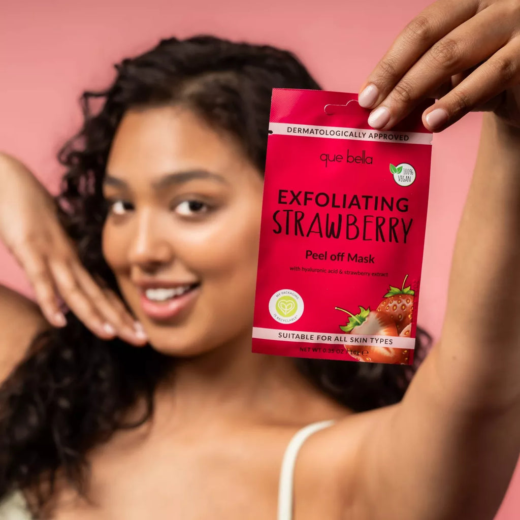 Que Bella Exfoliating Strawberry Peel off Mask - 0.35Oz: Moisturizing, Silicone-Free, Vegan