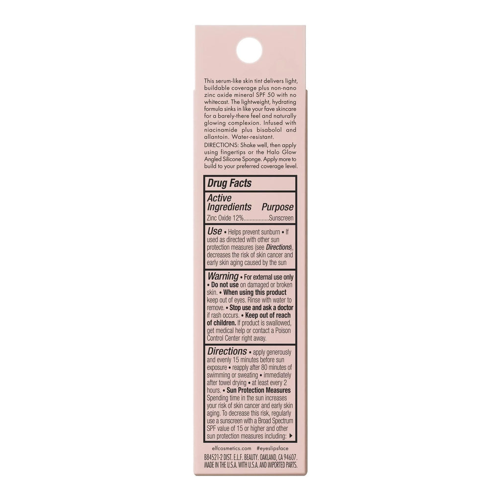 E.L.F. Halo Glow Skin Tint Mineral SPF 50, Tinted Moisturizer, 18 Rich Neutral, 1 Fl Oz