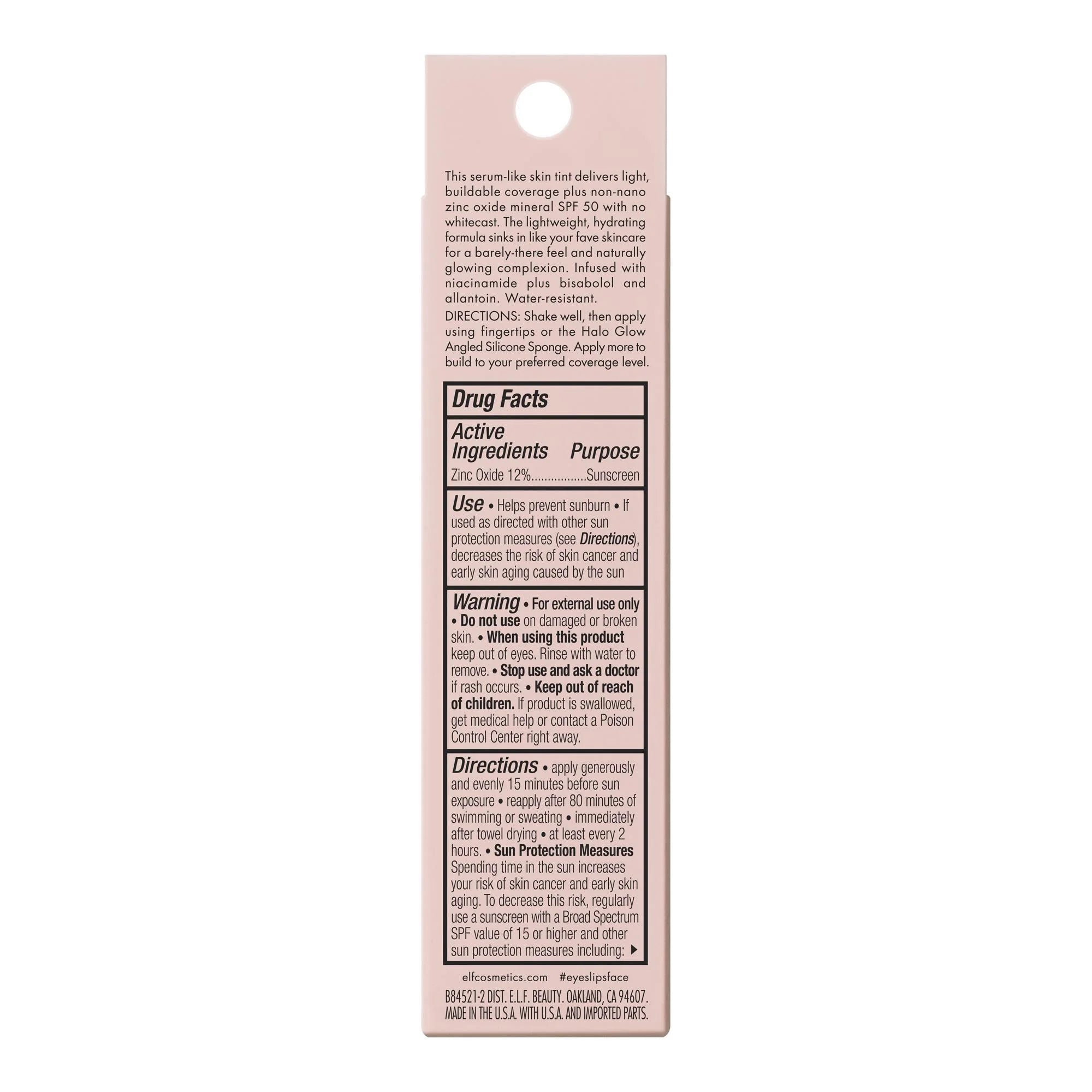 E.L.F. Halo Glow Skin Tint Mineral SPF 50, Tinted Moisturizer, 18 Rich Neutral, 1 Fl Oz
