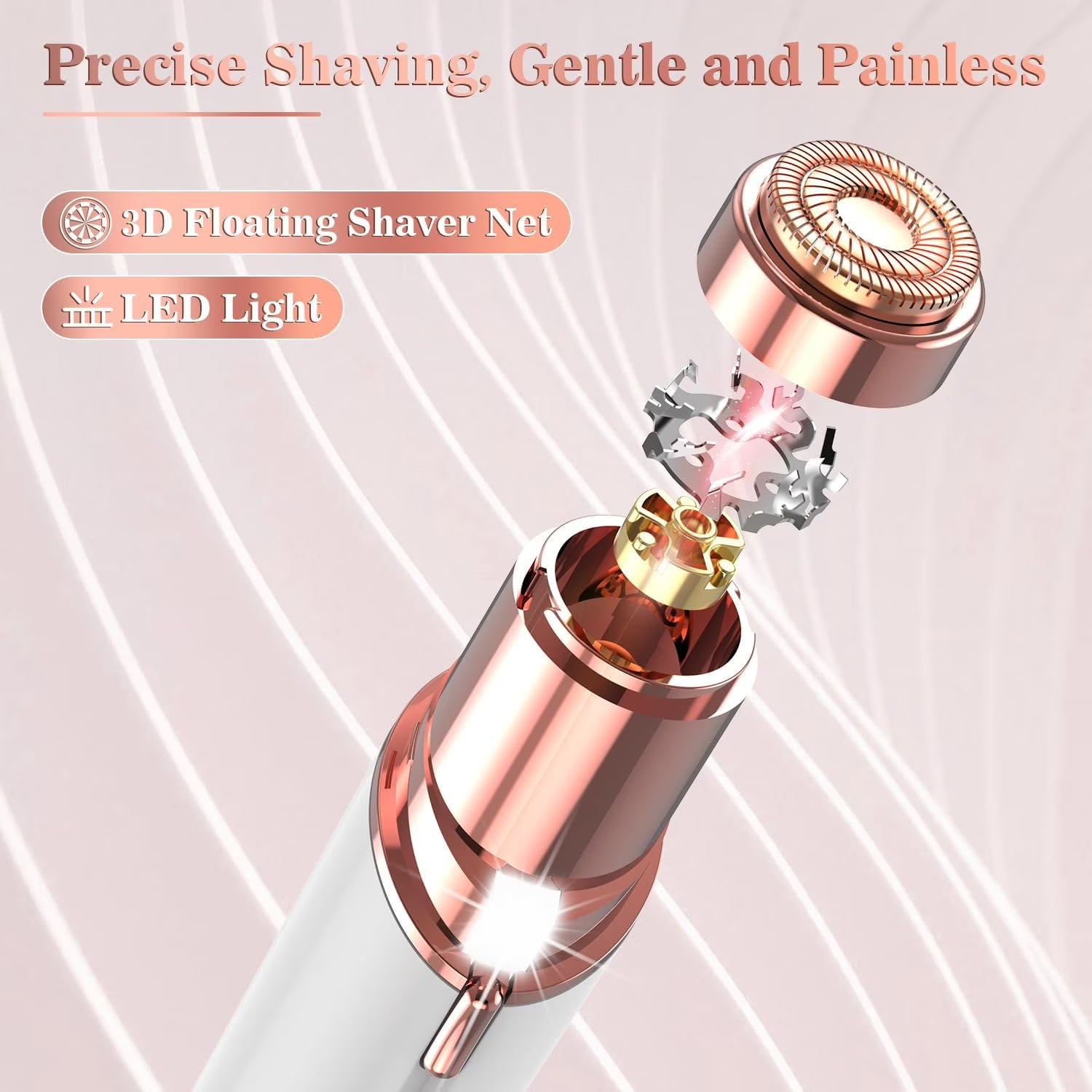 Facial Hair Remover for Women - Painless Face Shaver - Electric Hair Removal Device for Face Lips Peach Fuzz with Light (Whtie)
