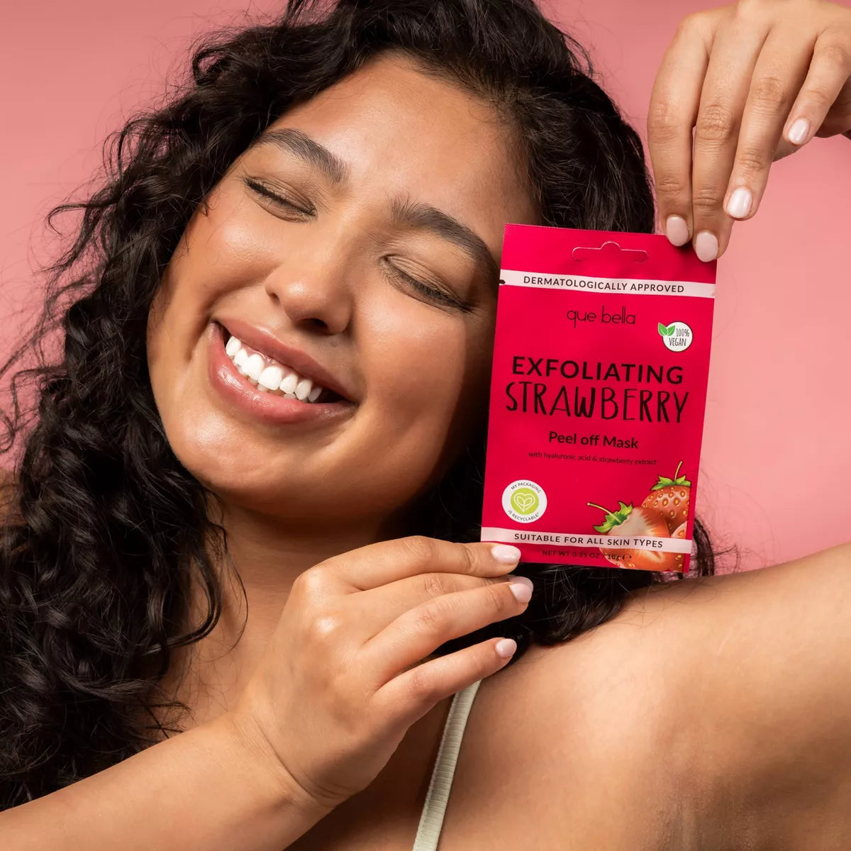 Que Bella Exfoliating Strawberry Peel off Mask - 0.35Oz: Moisturizing, Silicone-Free, Vegan