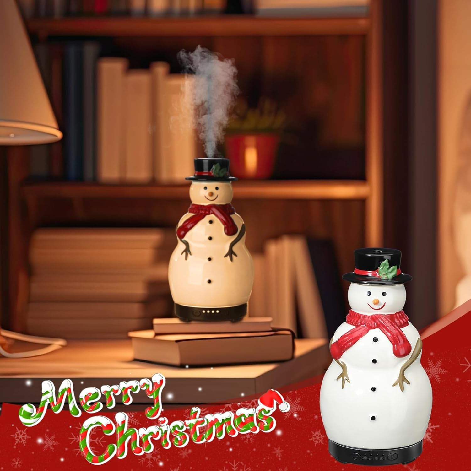 Christmas Essential Oil Diffuser 120Ml Ceramic Snowman Aromatherapy Humidifier, Holiday Diffuser Gift, Xmas Stocking Stuffer, Cute Tabletop Christmas Decoration for Home Office Winter