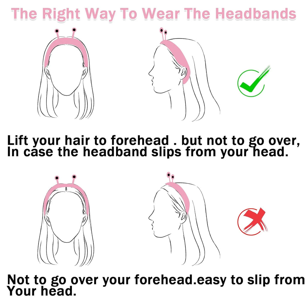 Cute Pink Snail Headband Frog Eye Elastic to Wash Face for Women Makeup Shower Spa