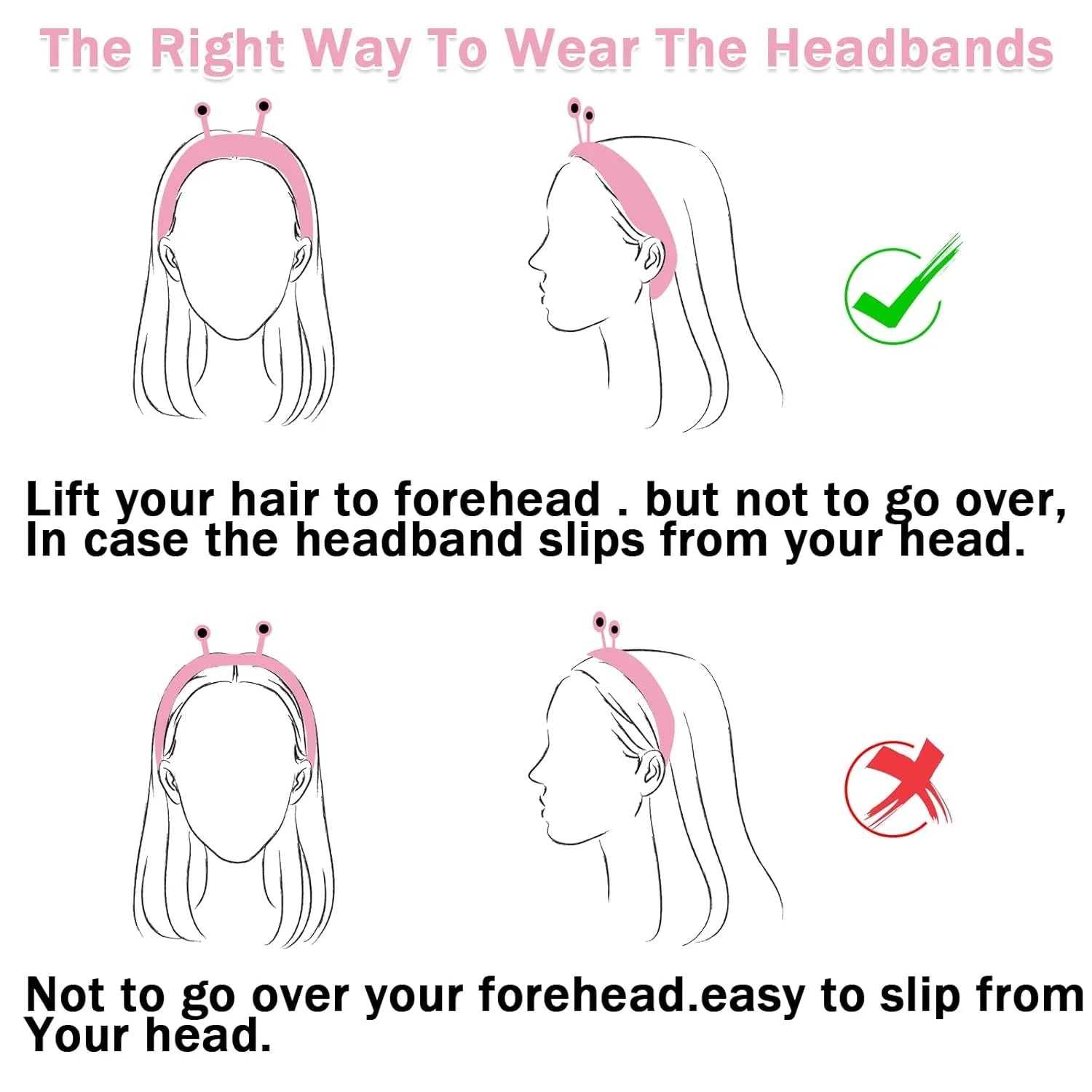 Cute Pink Snail Headband Frog Eye Elastic to Wash Face for Women Makeup Shower Spa