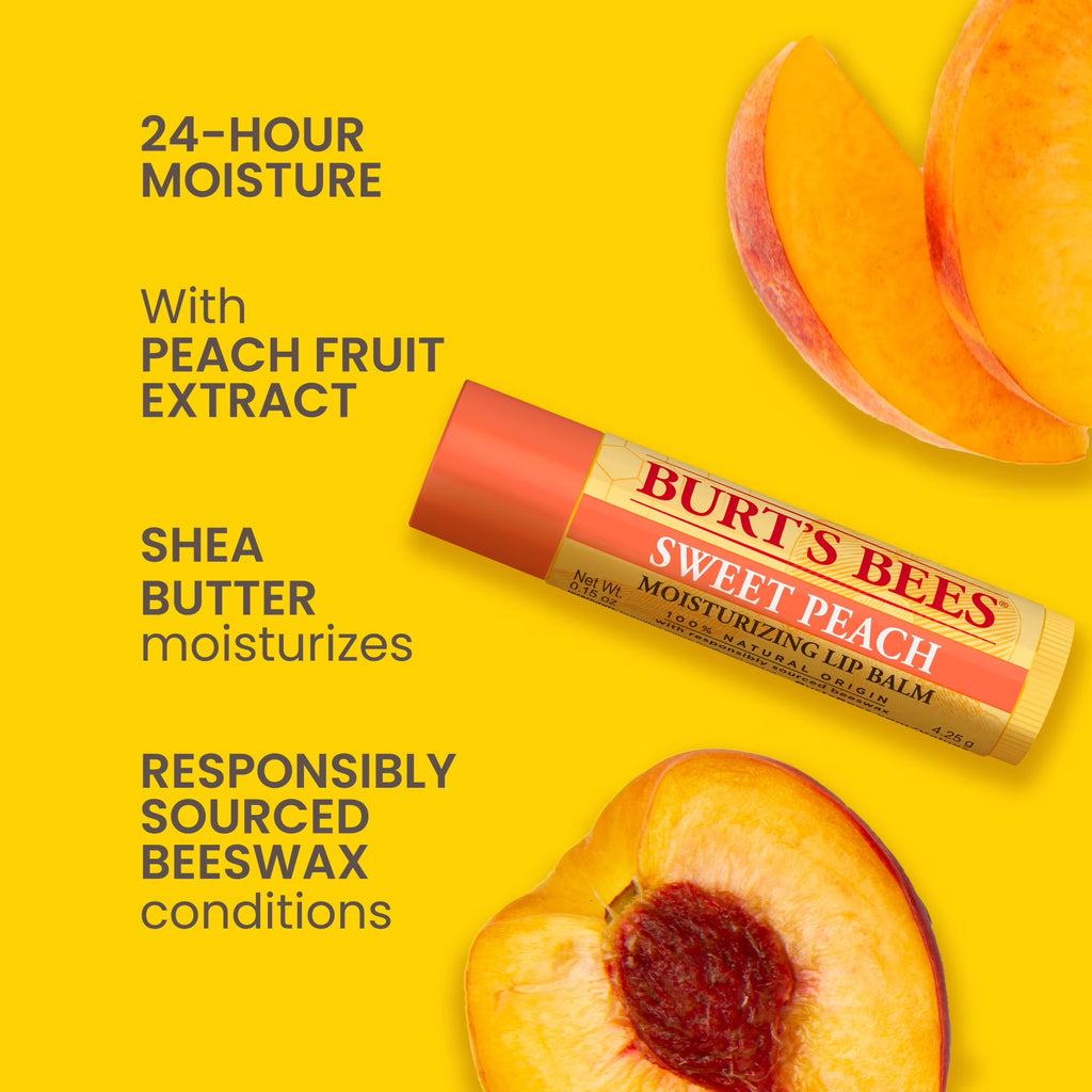 Sweet Peach Lip Balm, Natural Origin Lip Care, 1 Tube, 0.15 Oz.