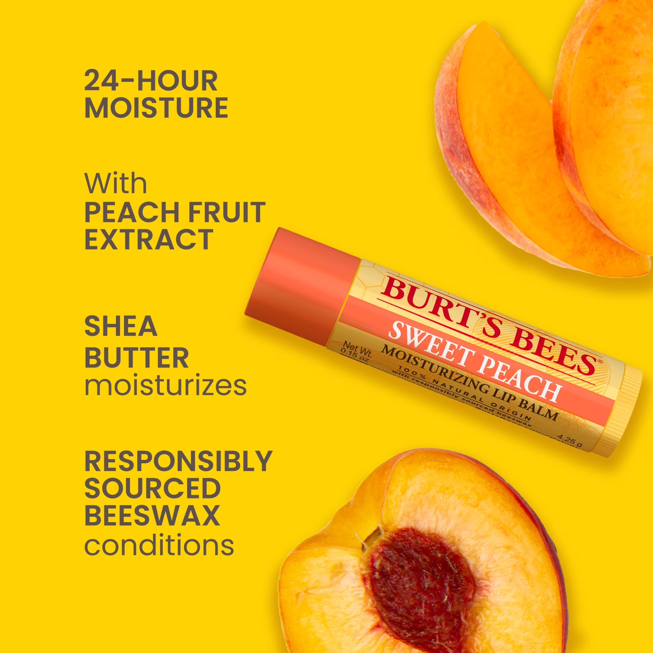 Sweet Peach Lip Balm, Natural Origin Lip Care, 1 Tube, 0.15 Oz.