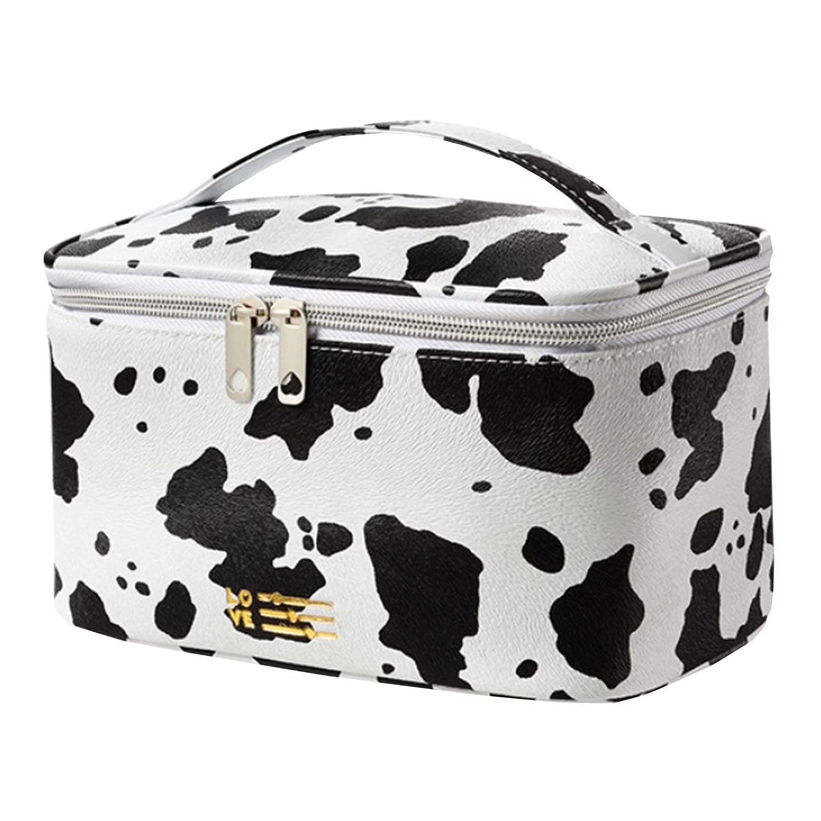 Travel Waterproof Women Girls Cosmetic Pouch Organizer Makeup Bag with Zipper, Cow Print