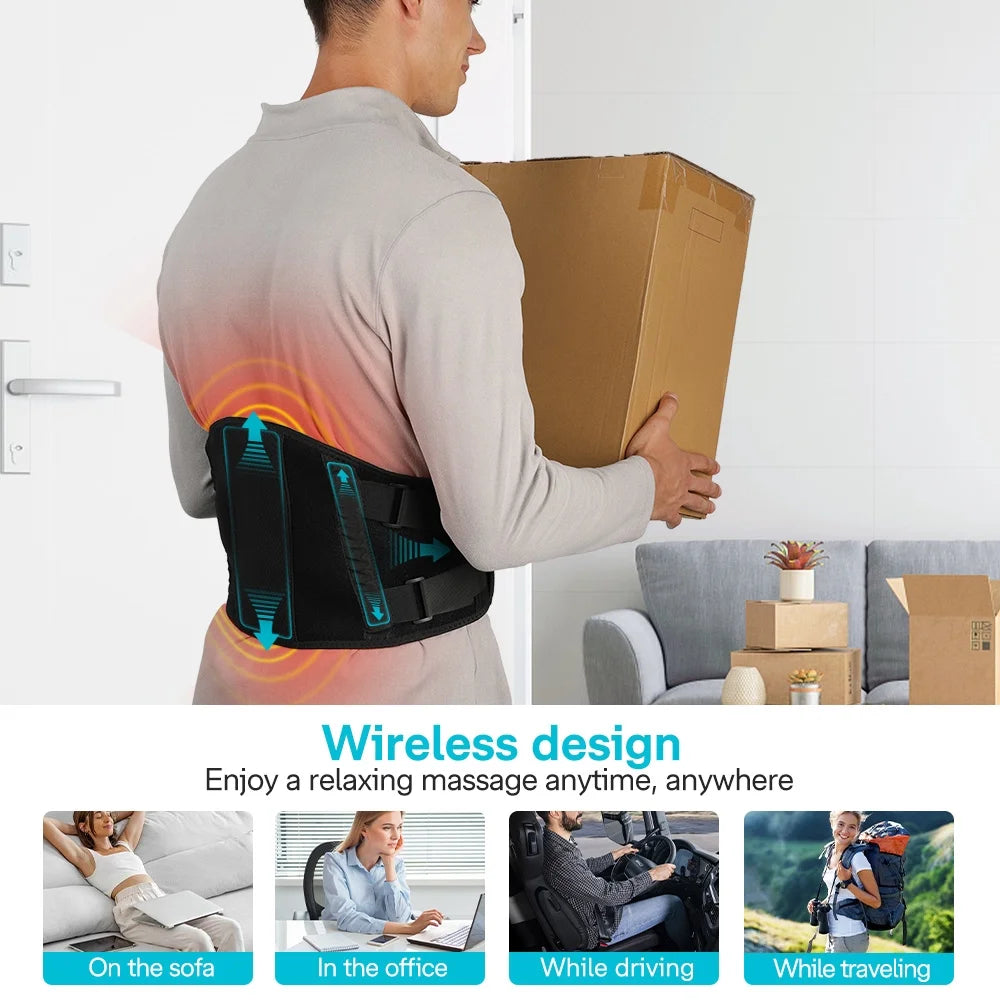 Cordless Heating Pad, 53'' Lower Back Brace Massager with Heat - Rechargeable Heating Belt, 3 Heating Levels & 5 Massage Mode, Gifts (Black)