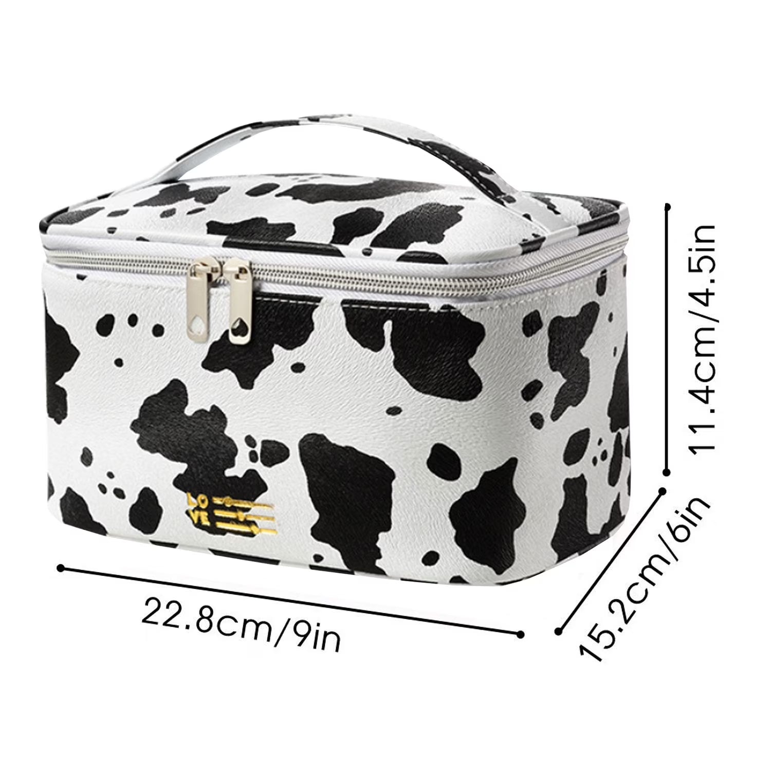 Travel Waterproof Women Girls Cosmetic Pouch Organizer Makeup Bag with Zipper, Cow Print