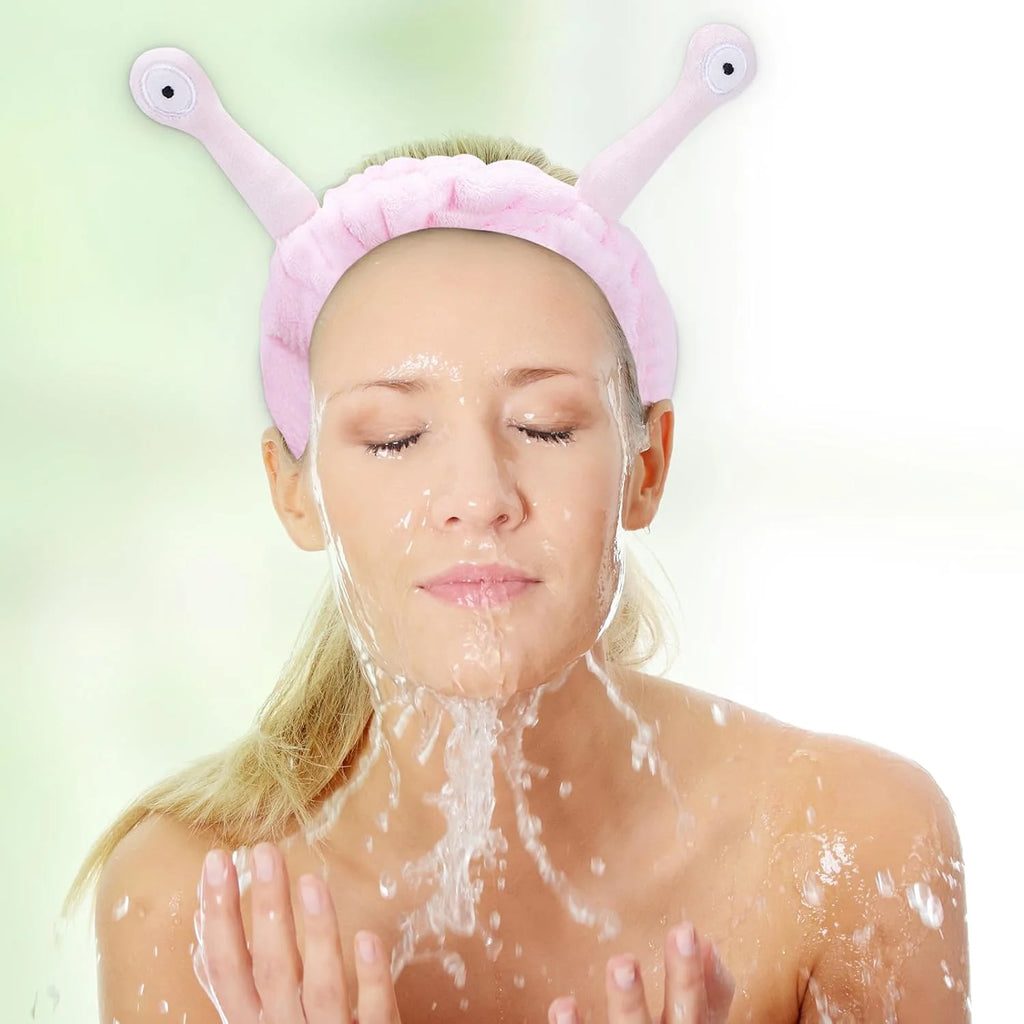 Cute Pink Snail Headband Frog Eye Elastic to Wash Face for Women Makeup Shower Spa