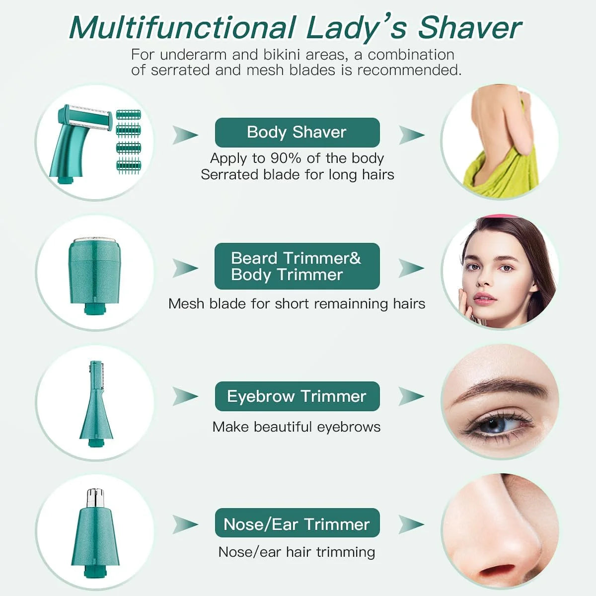 Electric Shaver for Women, 4-In-1 Electric Razor, Painless Lady Shaver Bikini Trimmer, Rechargeable Pubic Hair Removal W/ LED Display for Eyebrow Body Armpit Legs Bikini Area Underarms