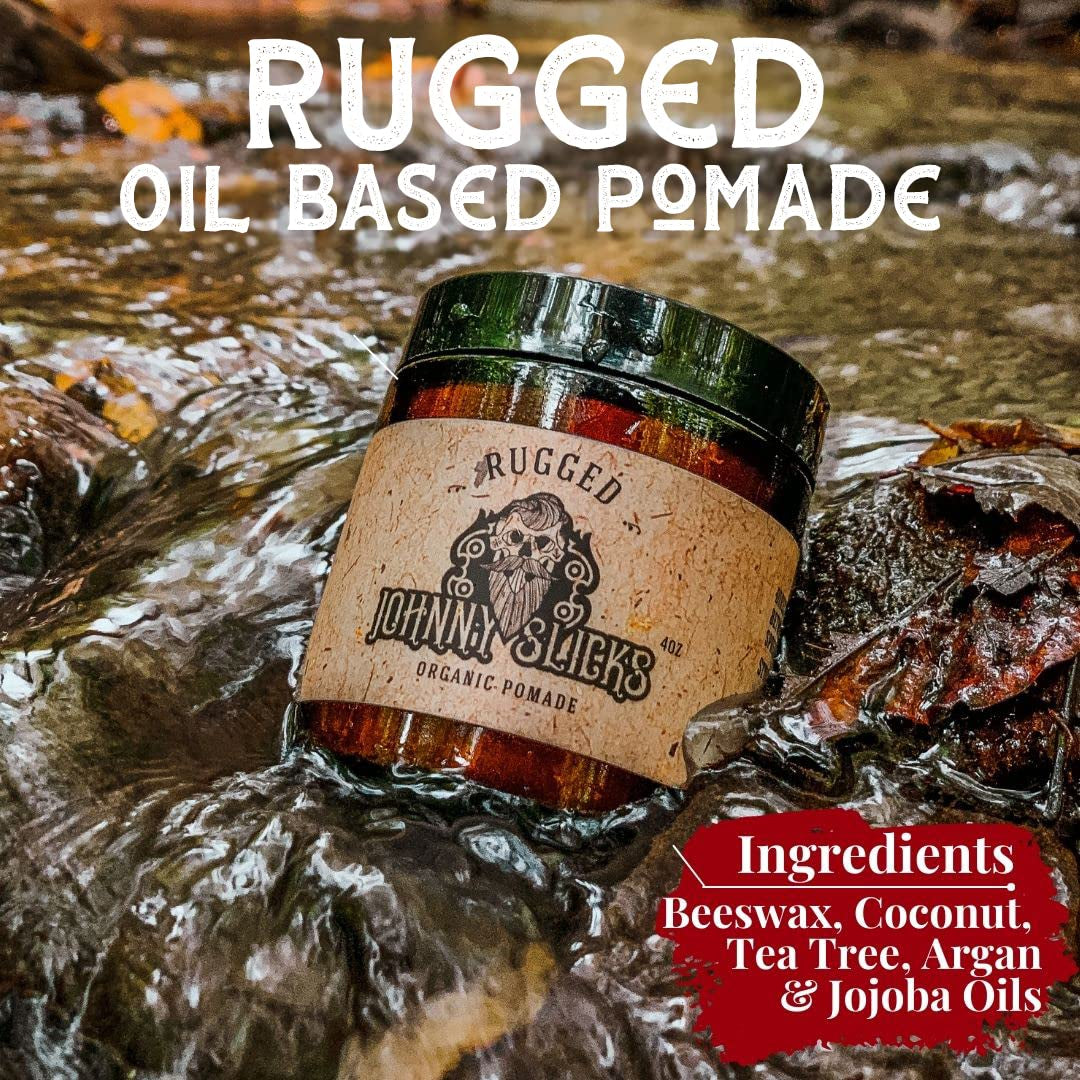 Oil Based Pomade Set | Organic Hair Styling for Men, Low to Medium Hold | Promotes Healthy Hair Growth & Helps Hydrate Dry Skin, (Rugged & Original Combo Set)