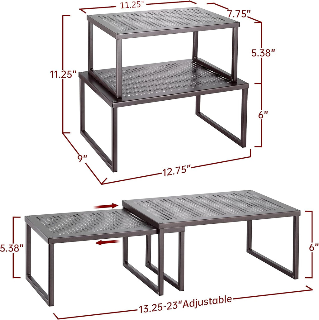 2 Pack  Cabinet Shelf Organizer, Kitchen Counter Shelf Rack for Pantry Organization, Expandable Stackable, Bronze