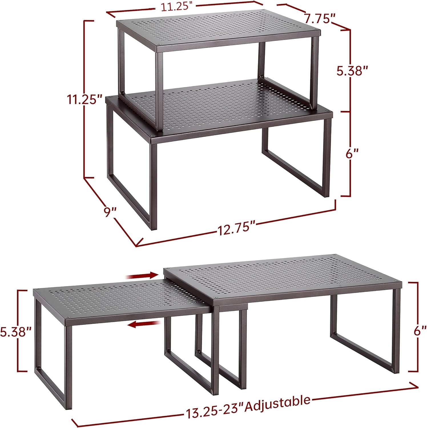 2 Pack  Cabinet Shelf Organizer, Kitchen Counter Shelf Rack for Pantry Organization, Expandable Stackable, Bronze