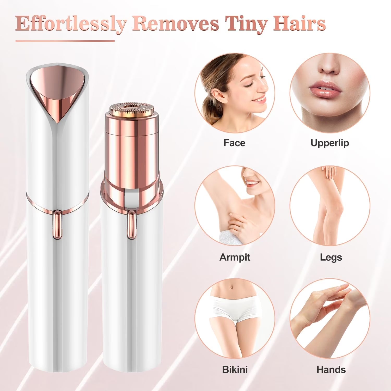 Facial Hair Remover for Women - Painless Face Shaver - Electric Hair Removal Device for Face Lips Peach Fuzz with Light (Whtie)