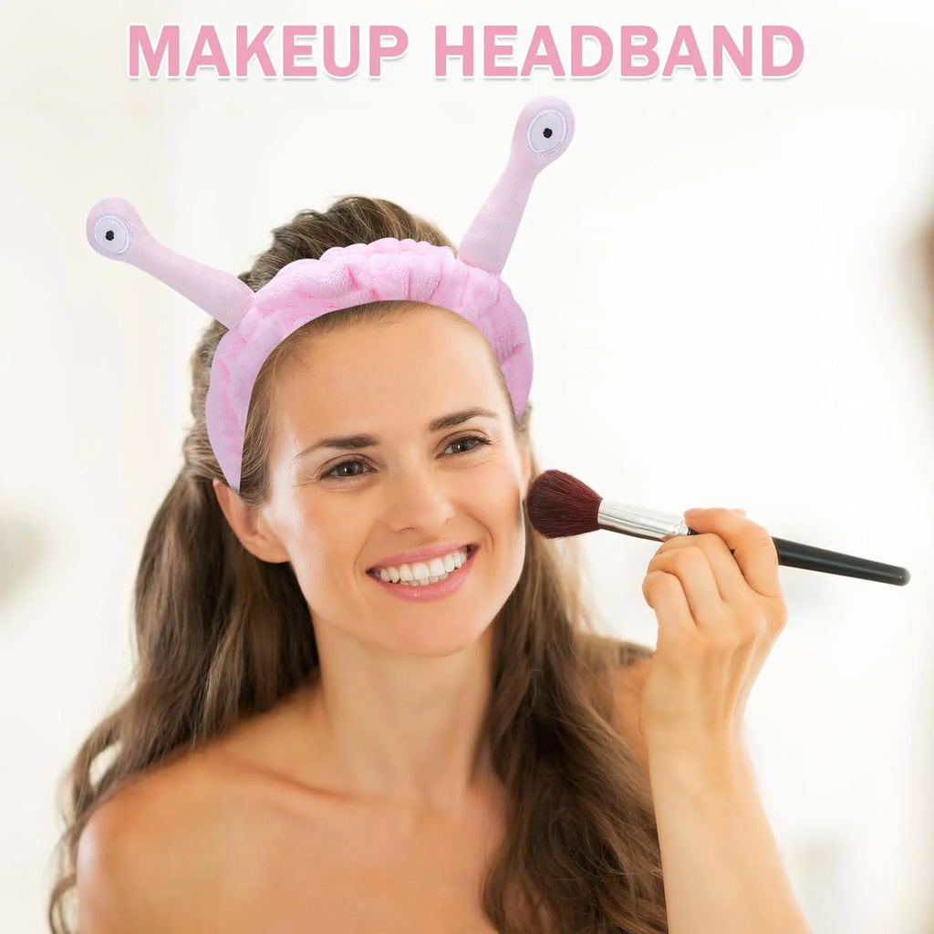 Cute Pink Snail Headband Frog Eye Elastic to Wash Face for Women Makeup Shower Spa