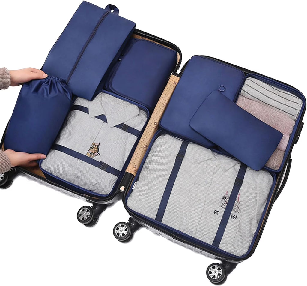 Packing Cubes 9 Set, Travel Packing Organizers with Large Toiletries Bag for Clothes Shoes, Navy Blue