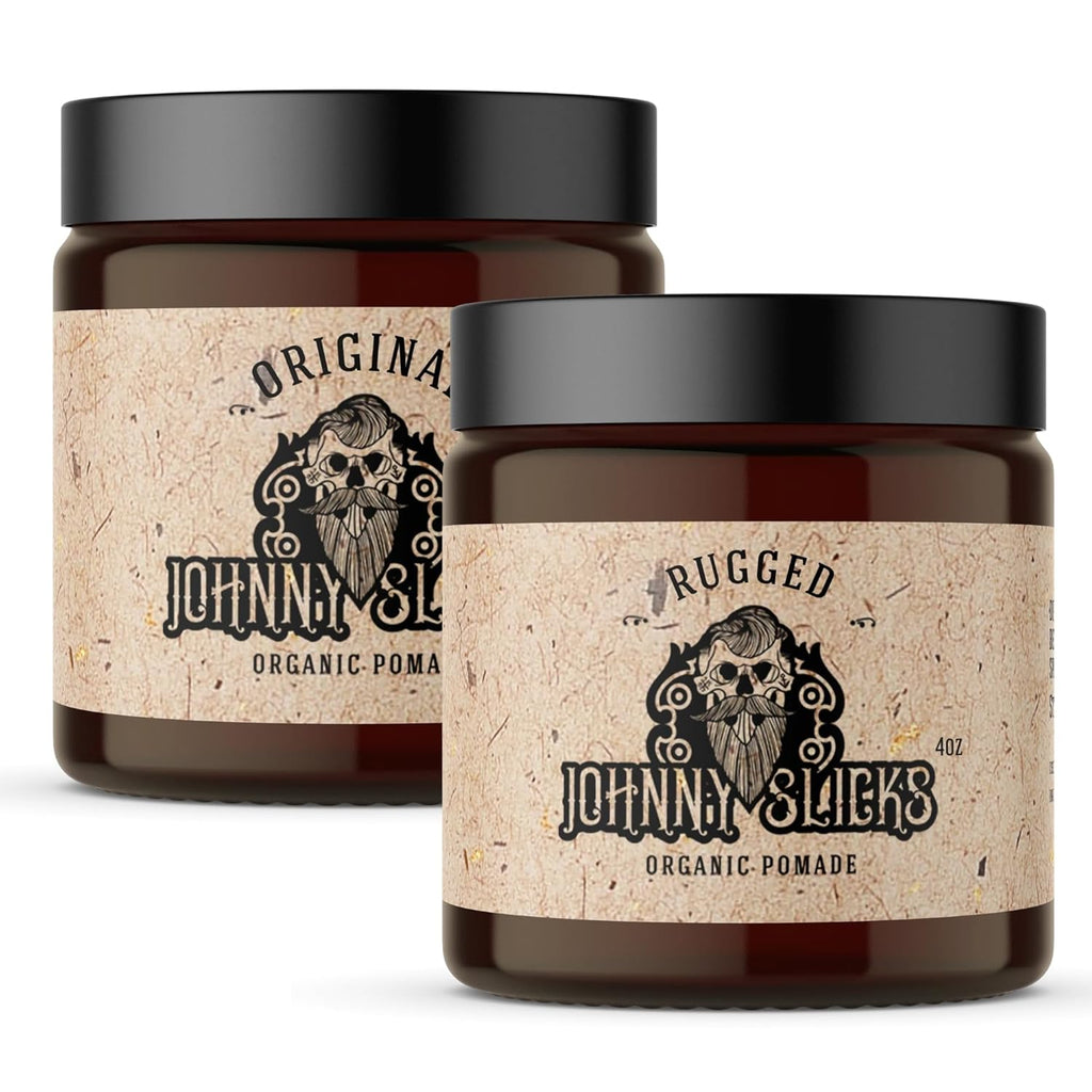 Oil Based Pomade Set | Organic Hair Styling for Men, Low to Medium Hold | Promotes Healthy Hair Growth & Helps Hydrate Dry Skin, (Rugged & Original Combo Set)