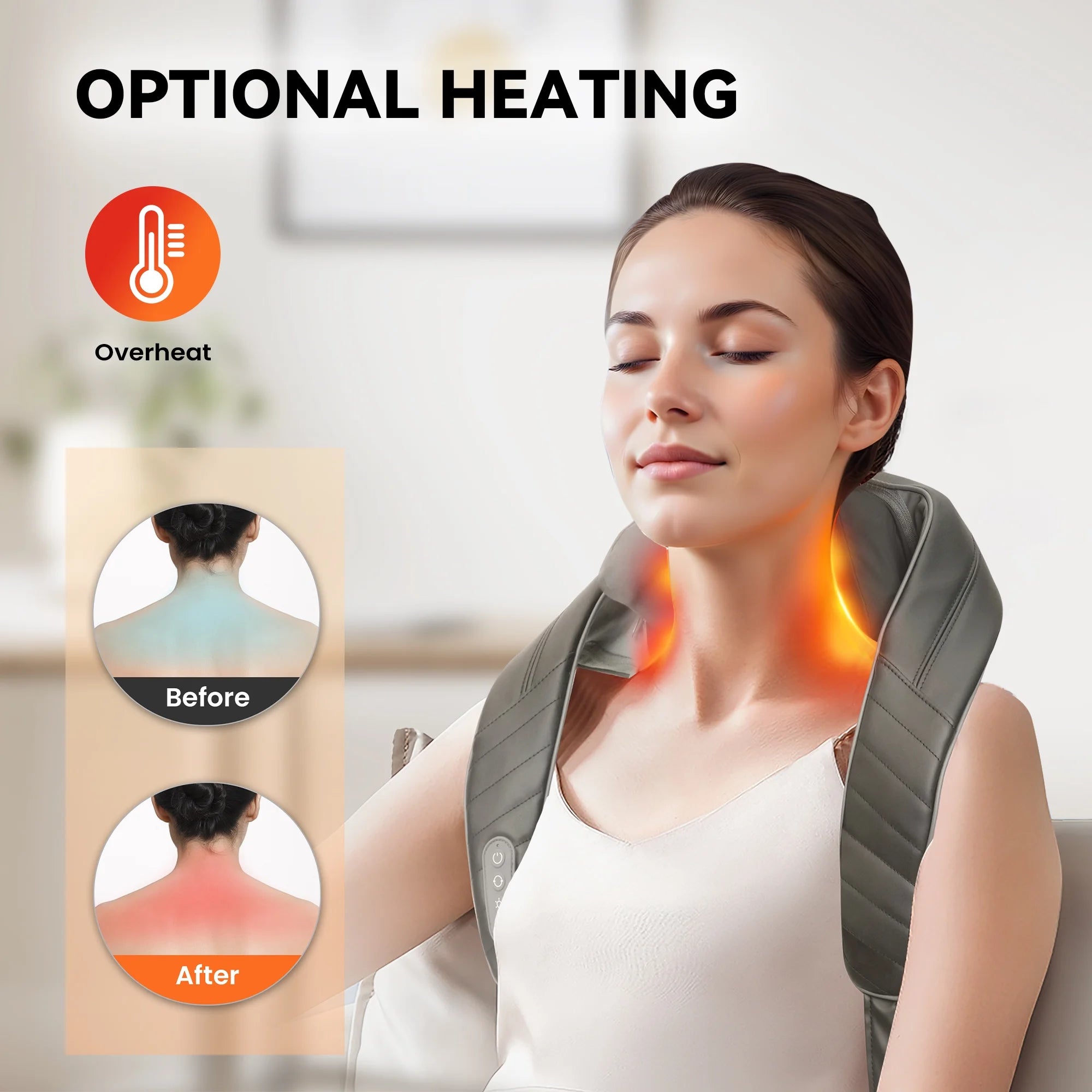 Cordless Shiatsu Neck Back Massager with Heat for Pain Relief Deep Tissue, Gray, Gifts